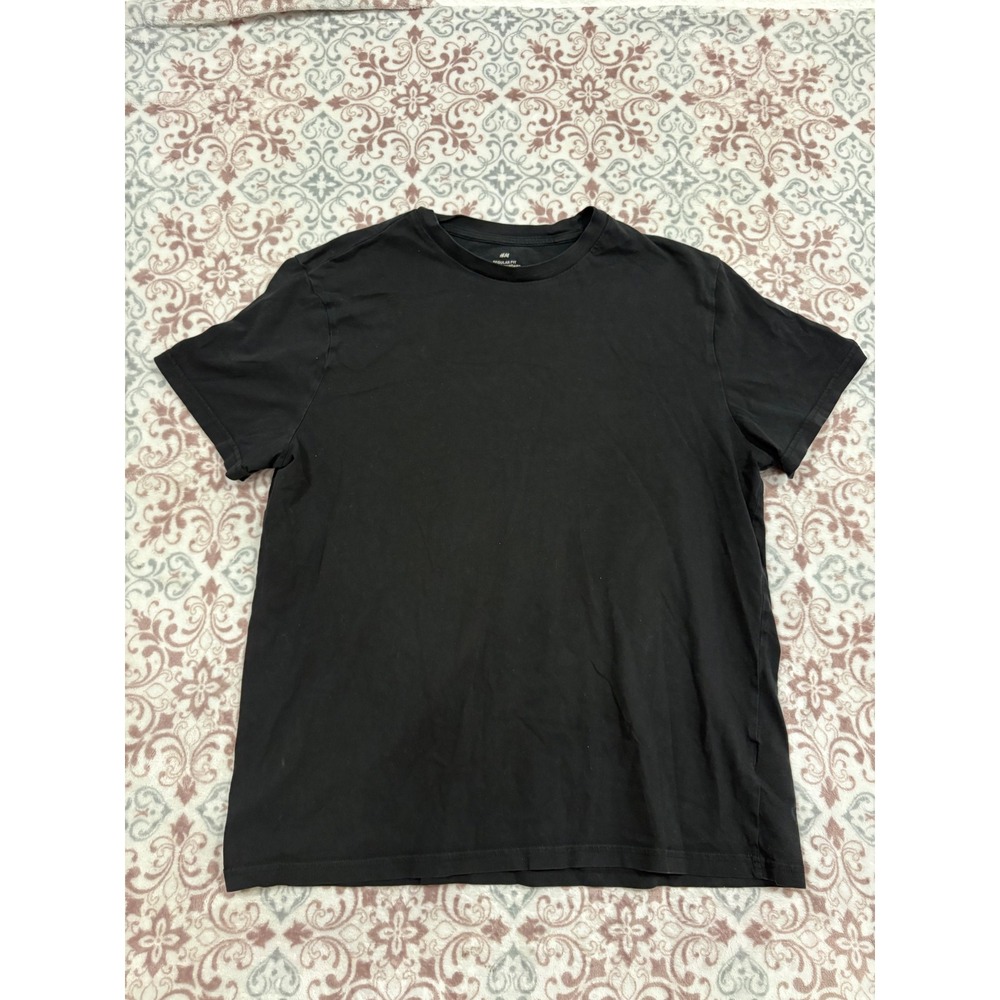 HM Mens Regular Fit Crew Neck T-Shirt Black Short Sleeve Large Coupe Standard